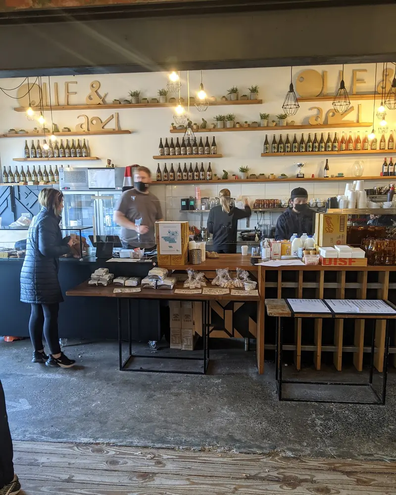 The counter and shelves at Olie and Ari